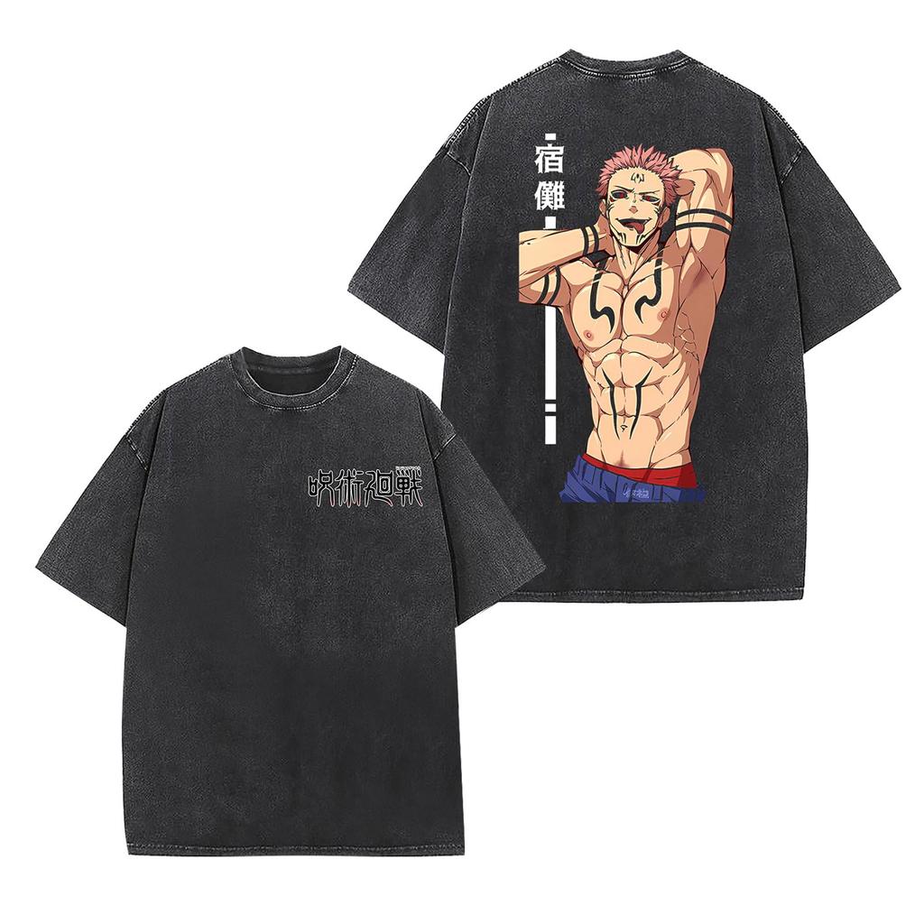 Аниме Магическая битва Годжо Сатору Графическая футболка Мужская Манга Оверсайз Футболки Выстиранный хлопок Футболка Харадзюку Мужская Винтажная футболка