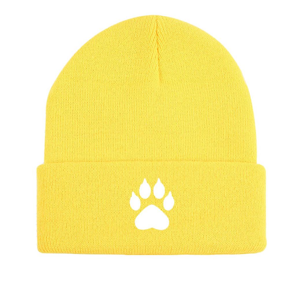 White Cat Paw Print Print Knitted Cap Beanie, Man Cap Stretchy Winter Simple Bobble Hat Knit Hat Beanie