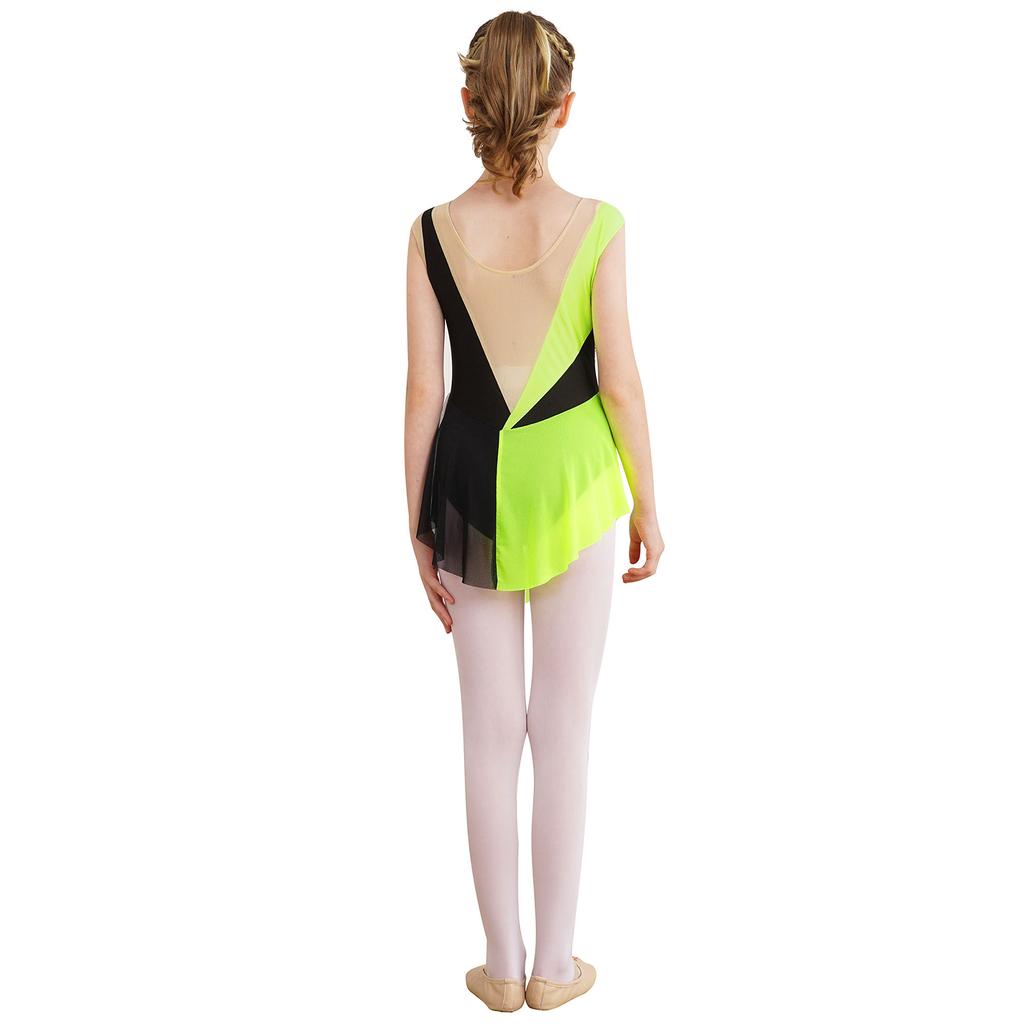 Kids Girls Sleeveless Figure Ice Skating Dress Artistic Gymnastics Leotard Competition Costume Dancewear