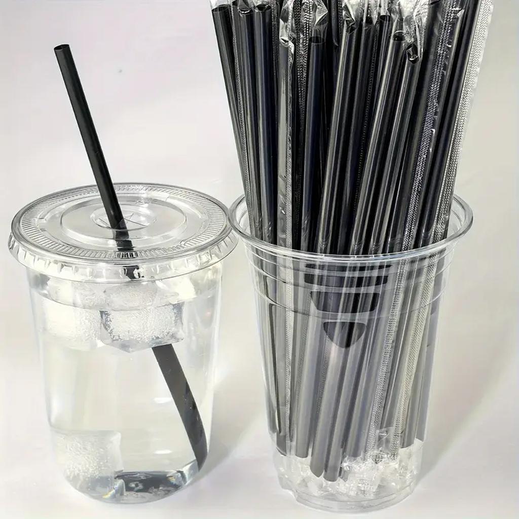 50/100/200PCS Black Disposable Plastic Straight Mouth Straw Solid Color Fine Straw Used For Cocktails Juices Beverages Coffee