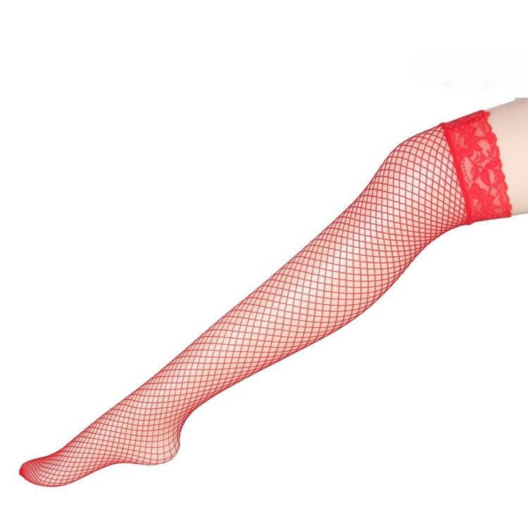 Red Over Knee Sexy Hollow Mesh Fishnet Transparent Thigh High Stocking Cute Gothic Tights Lingerie Long Socks