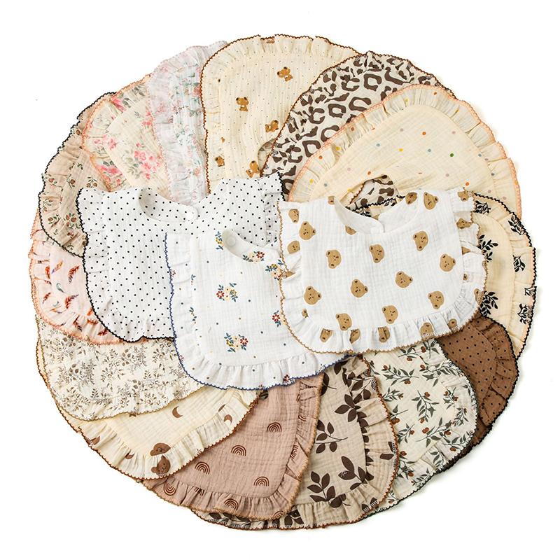 Baby Bibs Organic Cotton Muslin Scarf Burp Cloths Ruffle Floral Gauze Water Absorb Bandana for Newborn Accessories Feeding Kids