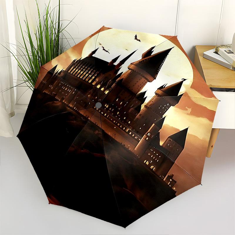 1pc castle moon Automatic Folding Umbrella - Compact 8-Rib Design, Durable Plastic & Iron1332L