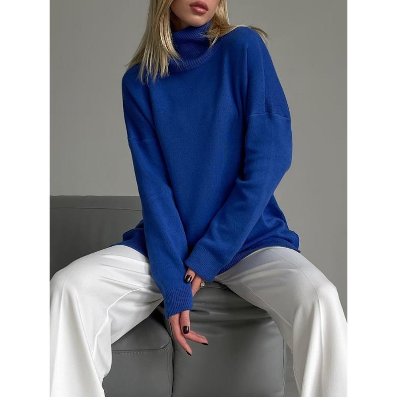 Осенне-зимние женские свитера, водолазки, женские пуловеры, вязаные джемперы с разрезом по бокам, рождественский свитер, большие размеры, для женщин