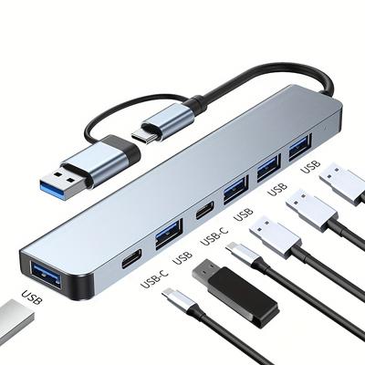 USB-концентратор USB-концентратор 3.0, алюминиевый USB-удлинитель 7 в 1, USB-разветвитель с 1 портом USB 3.0, 4 портами USB 2.0 и 2 портами USB C для ПК/ноутбука