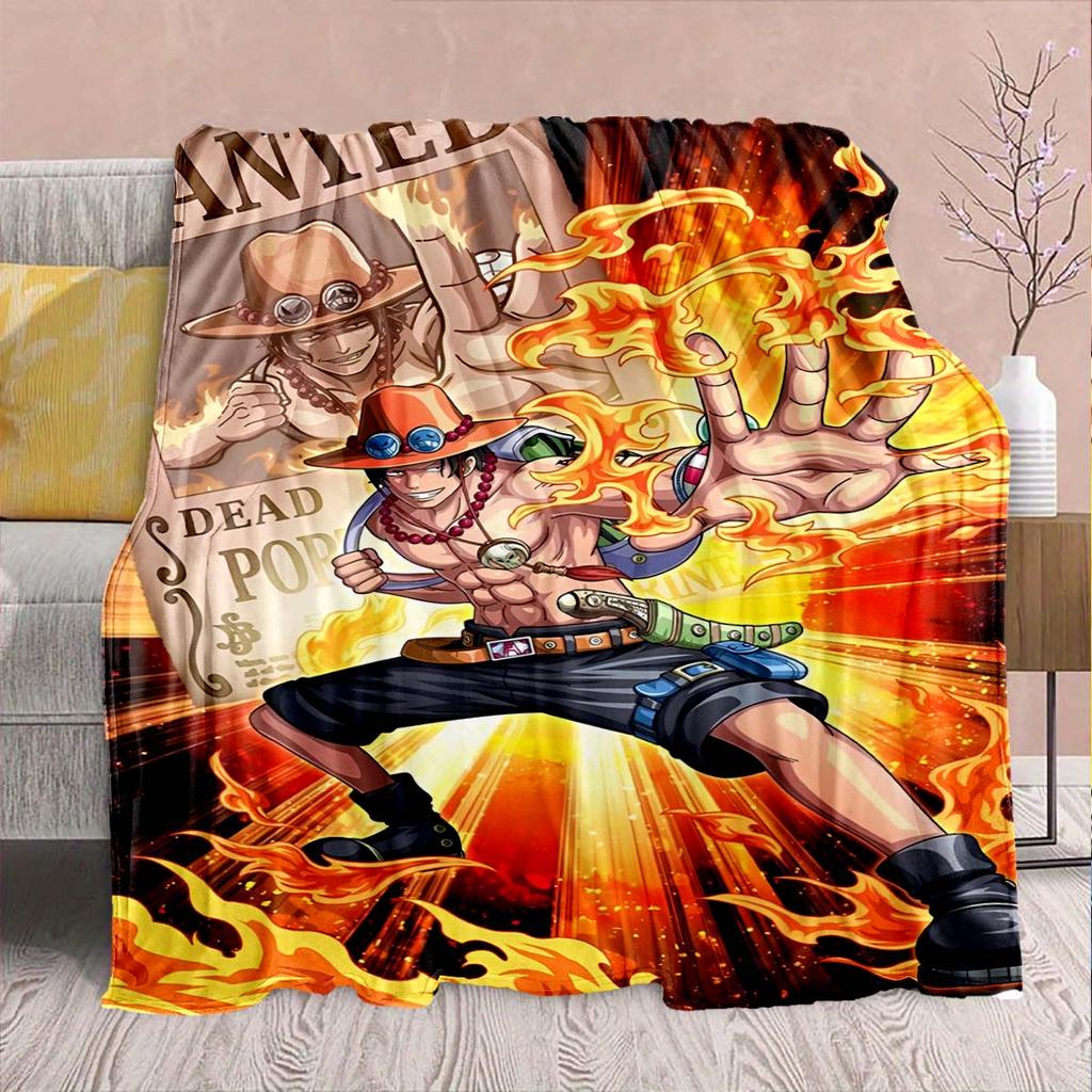 Фланелевое одеяло из аниме One Piece - Мягкое, теплое, идеально подходит для дивана, постельного белья, кемпинга, путешествий, офиса, домашнего декора -QJY