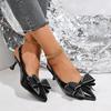 2025 New Pointed Toe Women's Slingbacks High Heels Crystal Bow Tie Thin Heels Slip On Pumps for Plus Size Elegant Dress Sandals