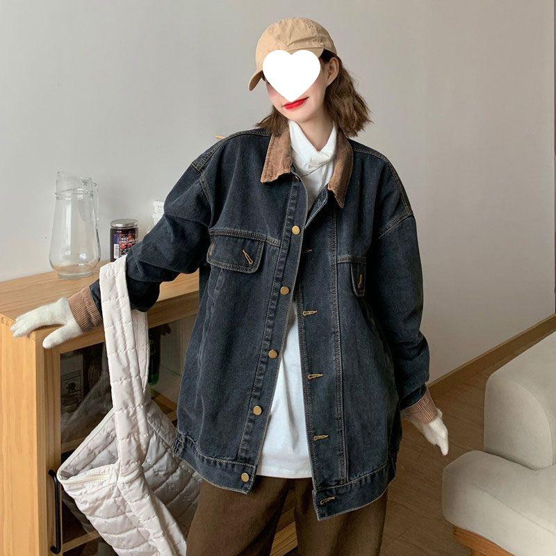 Trendy Retro Denim Jacket for Women - Autumn/Winter Loose Fit, Versatile Style