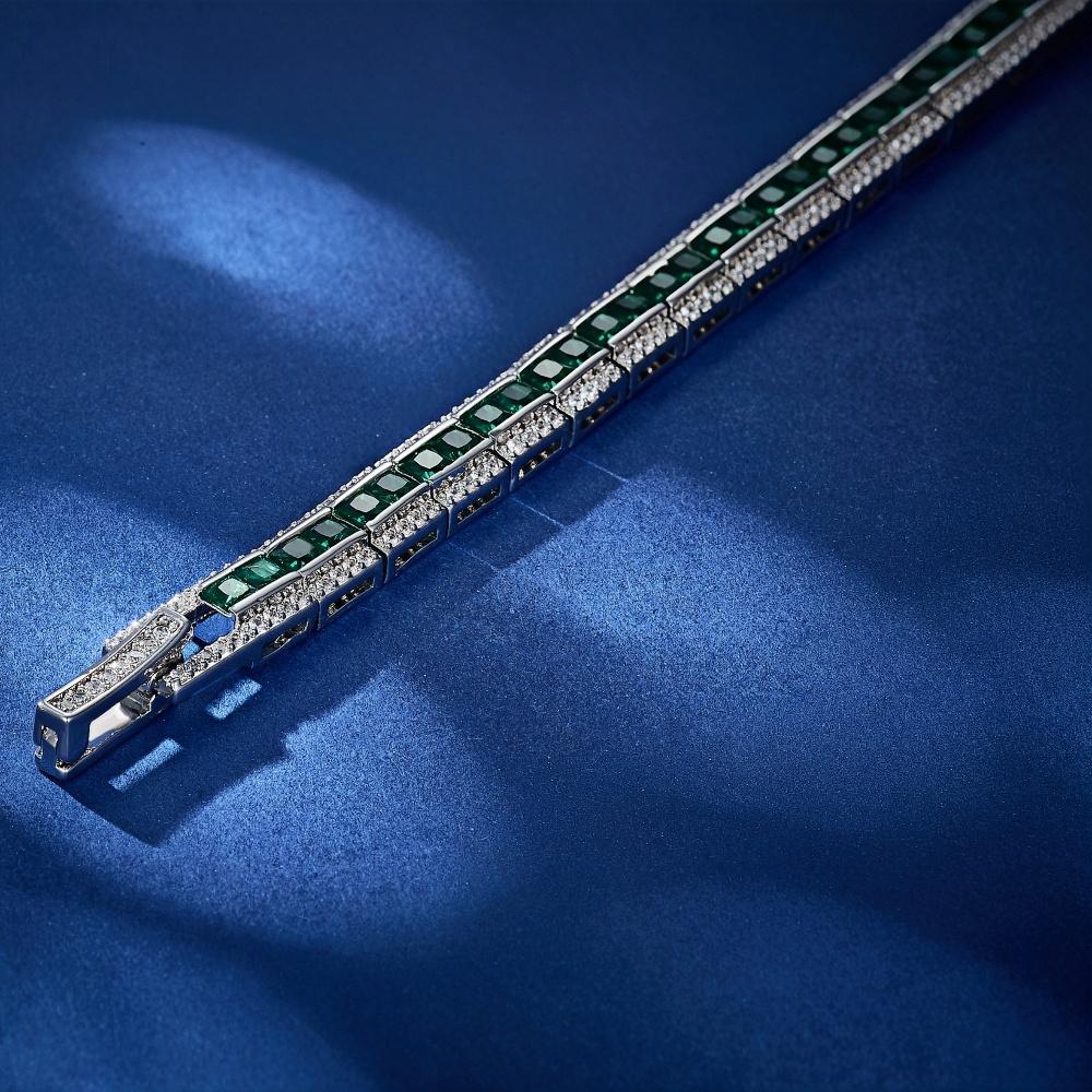 Elegant Sliver Plated Design Green Square White Round Zirconia Tennis Bracelet