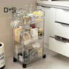 Movable Shelf with Wheels Multi-tiers Storage Rack Rolling Cart Transparent Basket Organizer Trolley for Snacks Cosmetics Bathroom