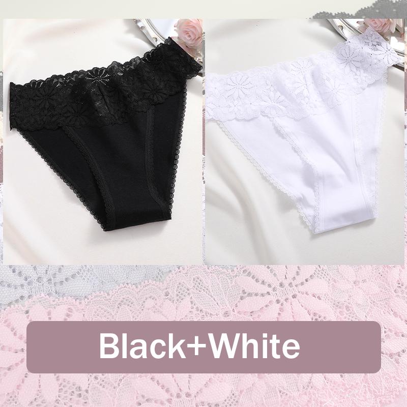 2PCS Seamless Cotton Briefs Women's Flower Lace Panties Sexy Particular Breathable Underwear Female Stretch Erotic Lingerie S-XL