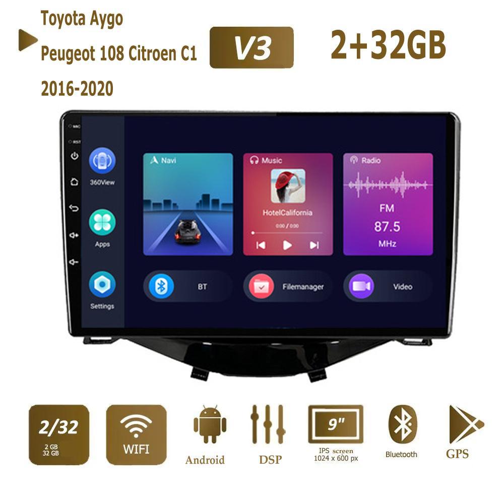 Автомобильный мультимедийный плеер с Android 2 Din для Toyota Aygo Peugeot 108 Citroen C1 2016-2020, головное устройство, стерео Carplay, GPS-навигация, BT, WIFI