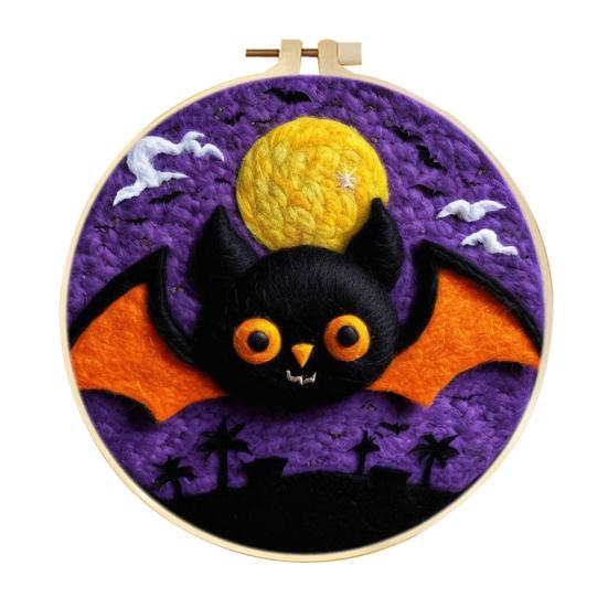 Halloween Needle Felting Kit Beginner Felt Craft Set DIY Felt Painting with Faux Wool Needle Frame Stamped Fabric for Adults Handcraft Lovers