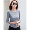 [OKJCON] ladies t-shirt long sleeve spring Plain color casual Fashionable large size (JP, alphabet, L, gray)