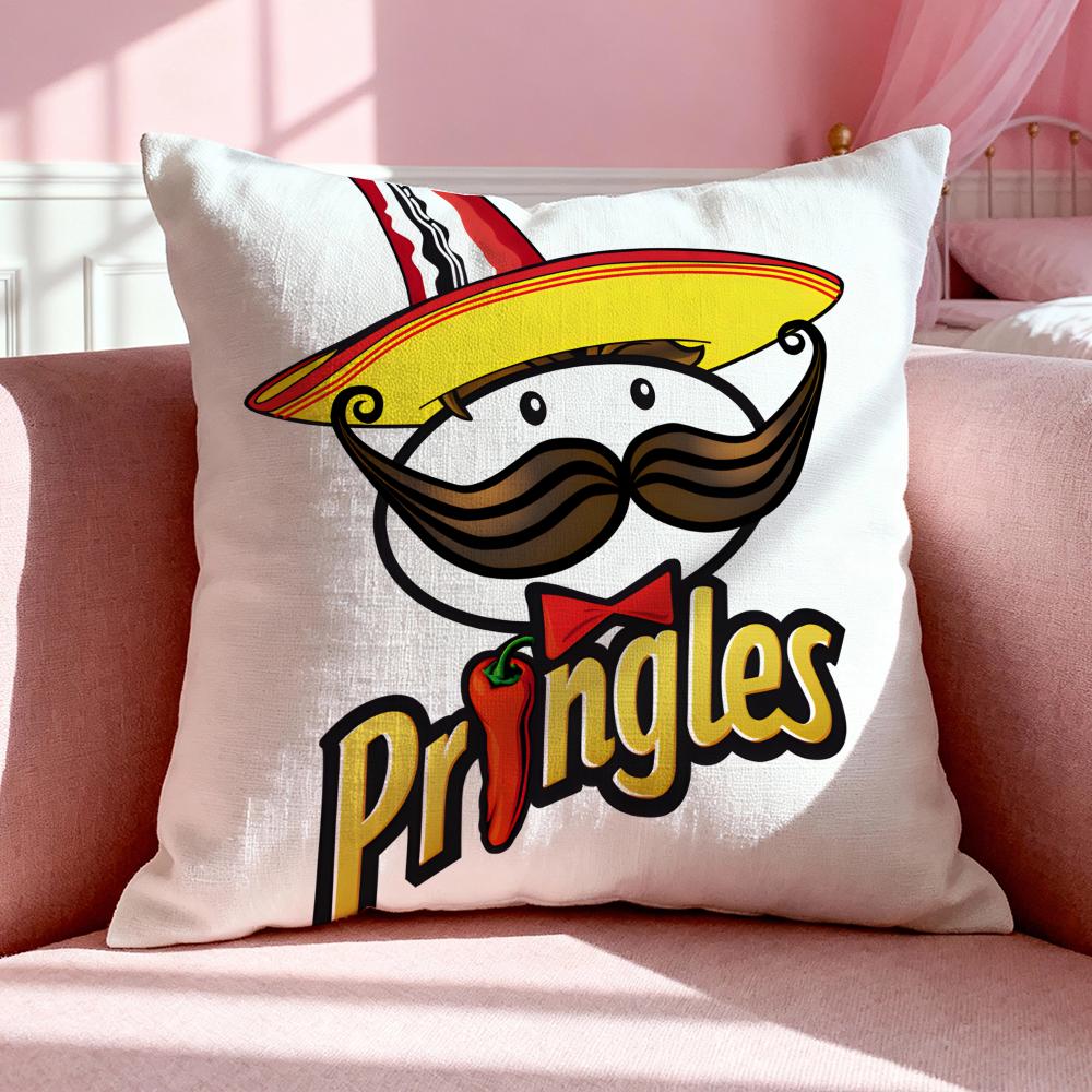 Snack PPringles Cushion Cover Breathable Linen Pillowcase Summer Odorless EcoFriendly Invisible Zipper Washable