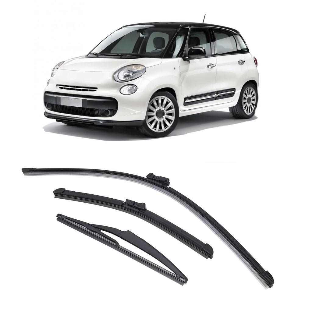 Wiper Blade Set Front Rear Windscreen Wiper Blade Rubber ABS Easy To Install Replacement for Fiat 500 500C 500L 2009-2023