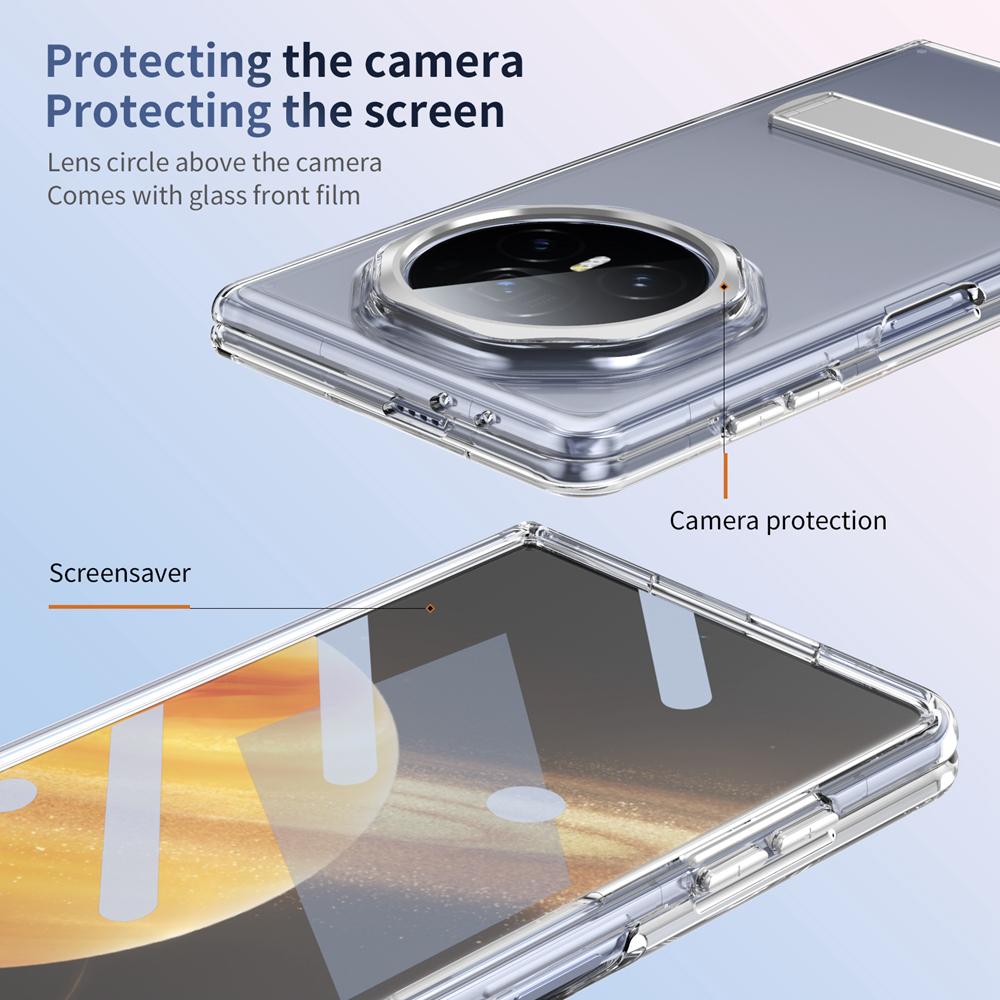 KEYSION Прозрачный чехол для Huawei HONOR Magic V3 Hard PC Metal Kickstand Противоударный чехол для телефона со стеклянным защитным экраном