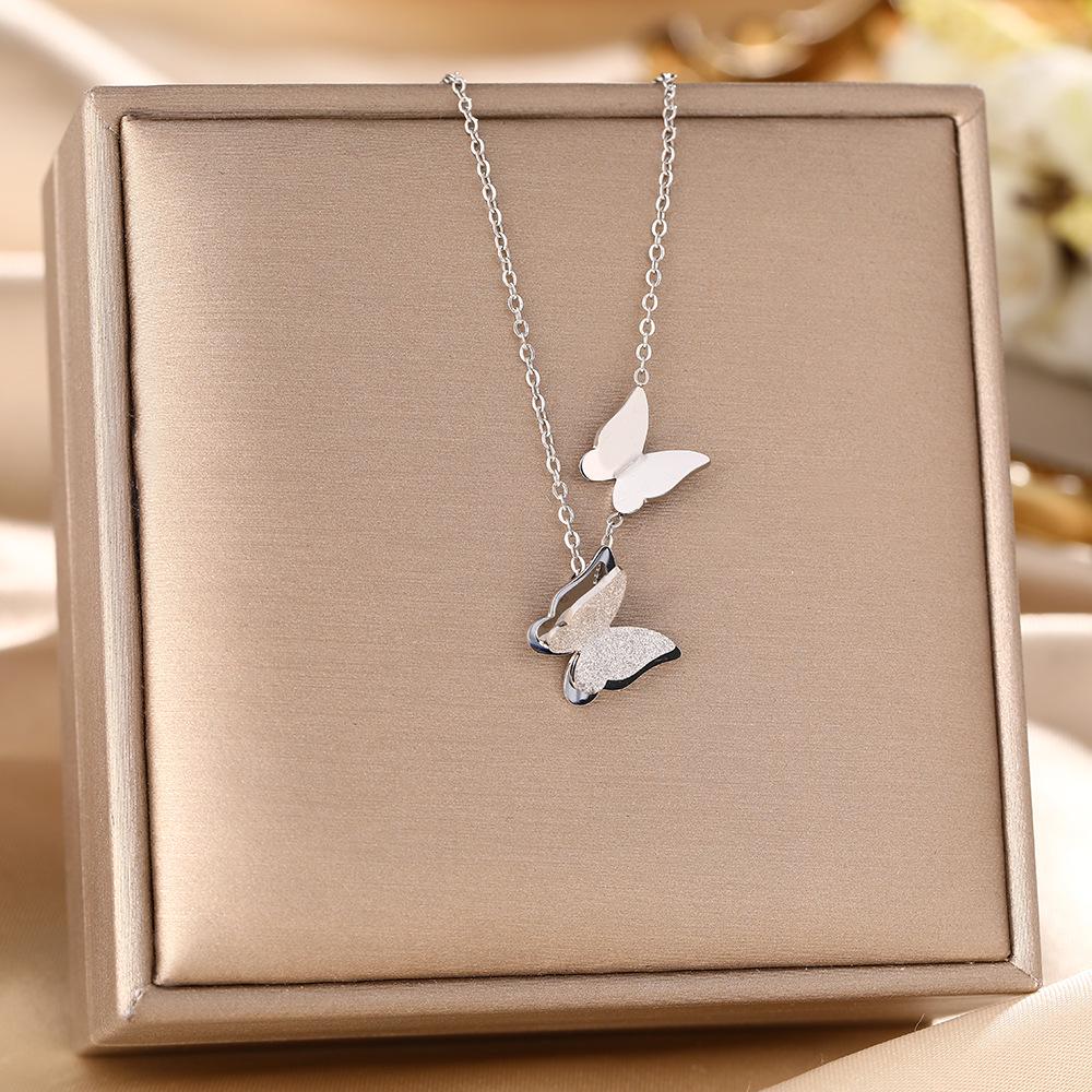 Korean Butterfly Tassel Luxury Diamond Titanium Steel Necklace - Women's Versatile Clavicle Jewelry