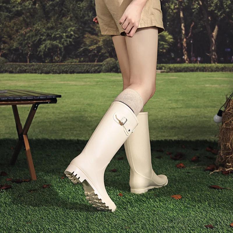 Модные нескользящие резиновые сапоги женские высокие сапоги для воды водонепроницаемые длинные резиновые сапоги женские высокие галоши для дождя