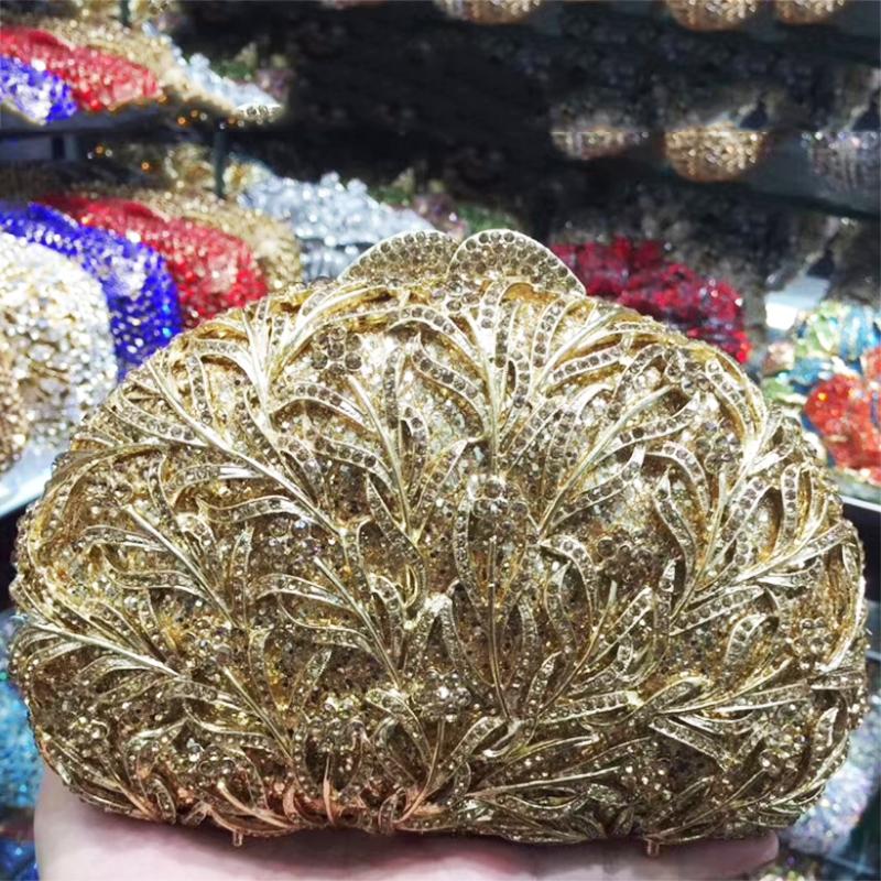 Sea Grass Evening Bag Crystal Clutches Blue Rhinestone Diamond Wedding Purses WHTUOHENG Party Cocktail Purses For Gala Gold Bag