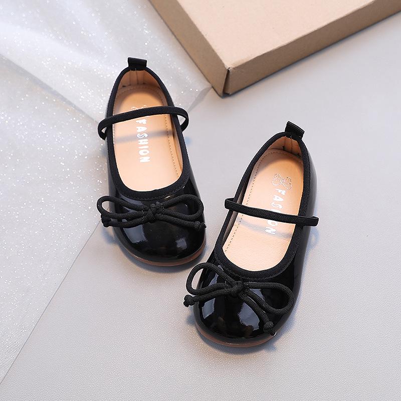 Girls' Patent Leather Candy Color Princess Shoes - Autumn Soft Sole Bean Shoes