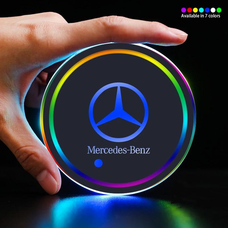 XCCWN1 For Mercedes Benz Luminous Car Coaster Water Cup Holder Non Slip Pads Mats for Mercedes Benz E C G M R S Class W176 W204 W212 GL