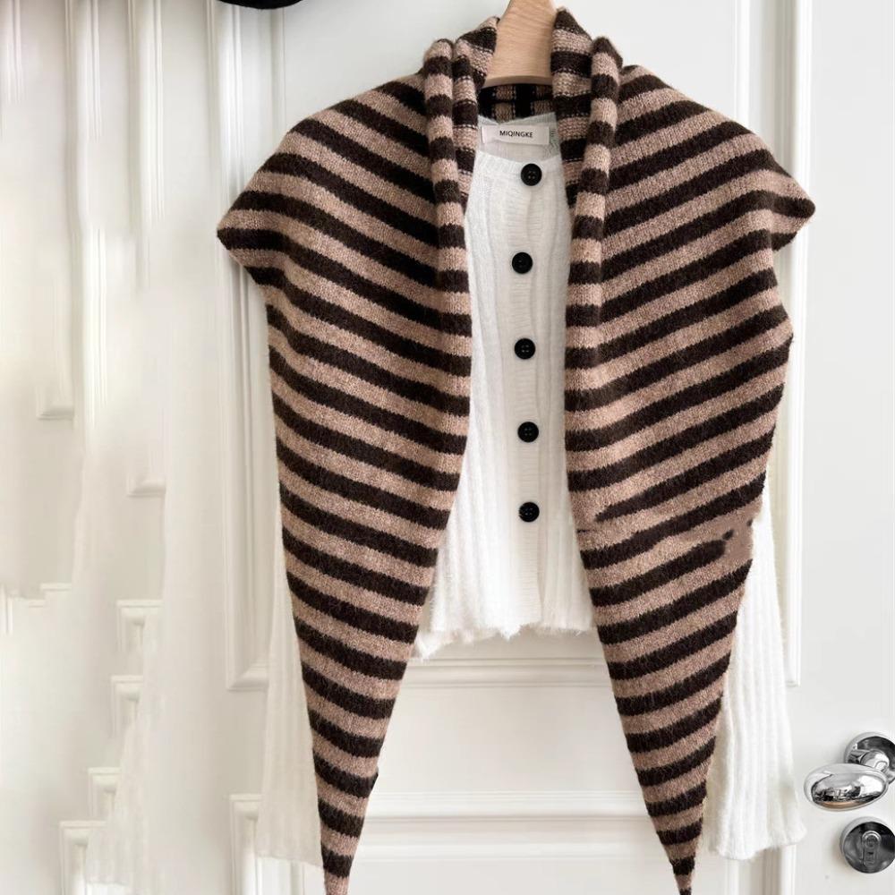 Plush Striped Scarf Korean Style Cape Wraps Fashion Knitted Triangle Scarf Women/Men