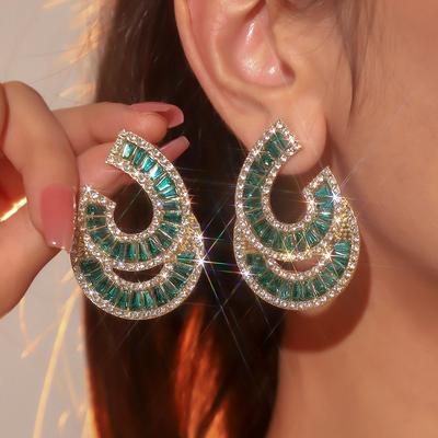 Персонализированные преувеличенные цветные серьги с кристаллами, роскошные серьги в форме двойной буквы C, женские блестящие серьги, 1 пара