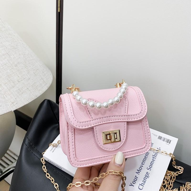 Pure Button Pearl Colour Handheld Kid Trendy Stitching Shoulder Small Bag Square