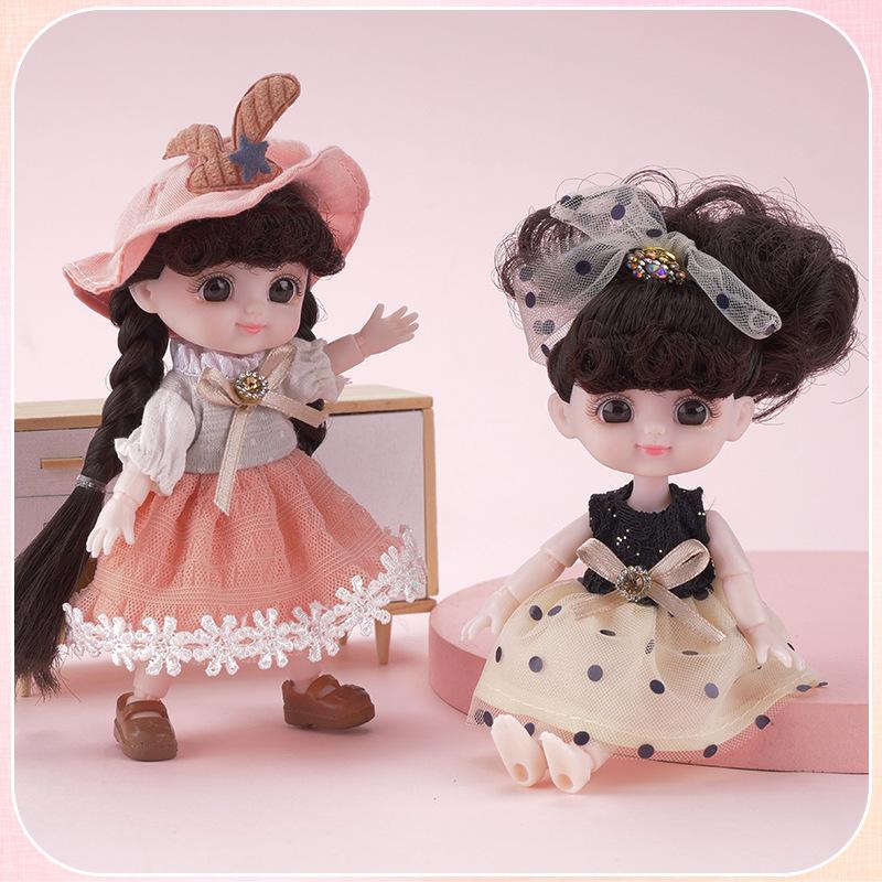 Мини-подвижная 13-шарнирная кукла 15 см, игрушка для девочек, 3D большие глаза, BJD принцесса, полная одежда, коллекция платьев, детская кукла в подарок