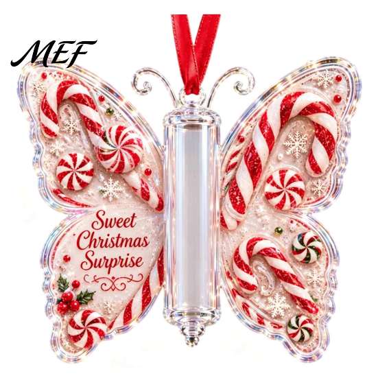 Christmas Tree Hanging Decor Cash Gift Ornament, Acrylic Butterfly Money Holder with Built?in Ornament for Clear Compartment, Holiday Tree,