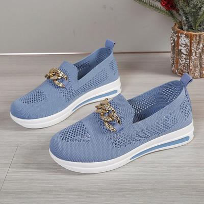 Новые модные дышащие трикотажные мокасины для женщин, размер плюс 43, легкие туфли на плоской подошве с мягкой подошвой, женская осенняя нескользящая повседневная обувь для женщин