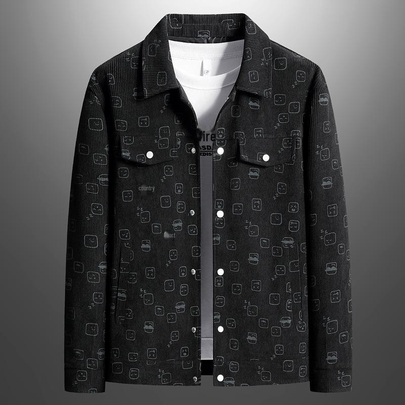 Men's Spring/Autumn Corduroy Lapel Jacket - Fashionable, Casual, Full-Print, Large Sizes Available.
