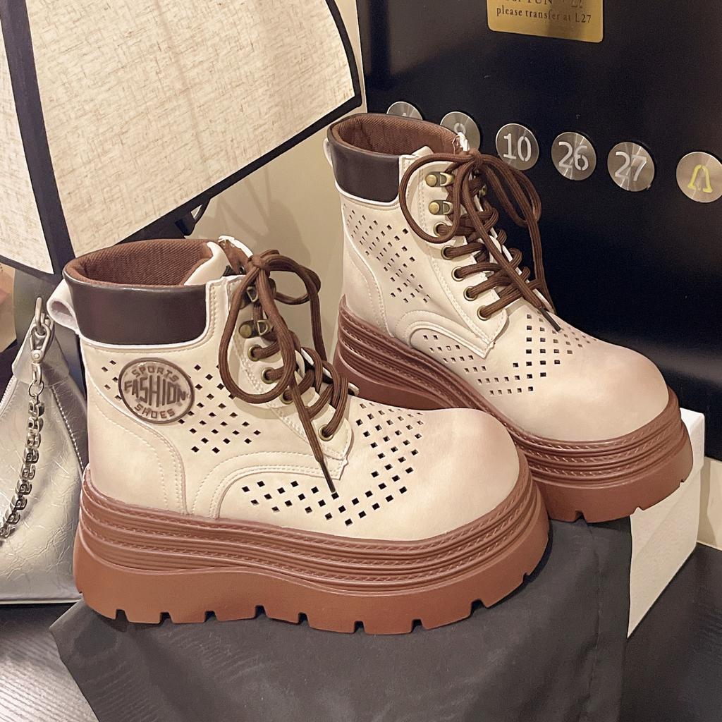 Thick-soled Hollow Rhubarb Boots Women's Martin Boots 2025 Summer, Autumn and Winter New Popular Short Tube Versatile Short Boots Single Boots