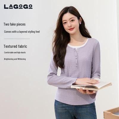 Женский однотонный топ с текстурой и длинным рукавом LAGOGO
