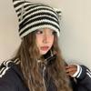 Hairball ins little devil striped knitted wool hat punk wind cat ears cute pointed hat curled edge cold hat