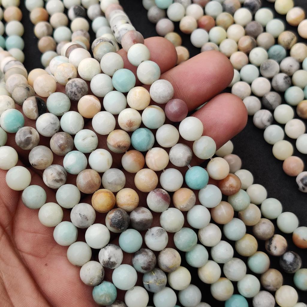Natural Multi Matt Amazonite Round Balls Gemstone Beads, 6mm 8mm 10mm, A Grade Multicolor Amazonite Beads, 14-15 Inch Strand Beads.