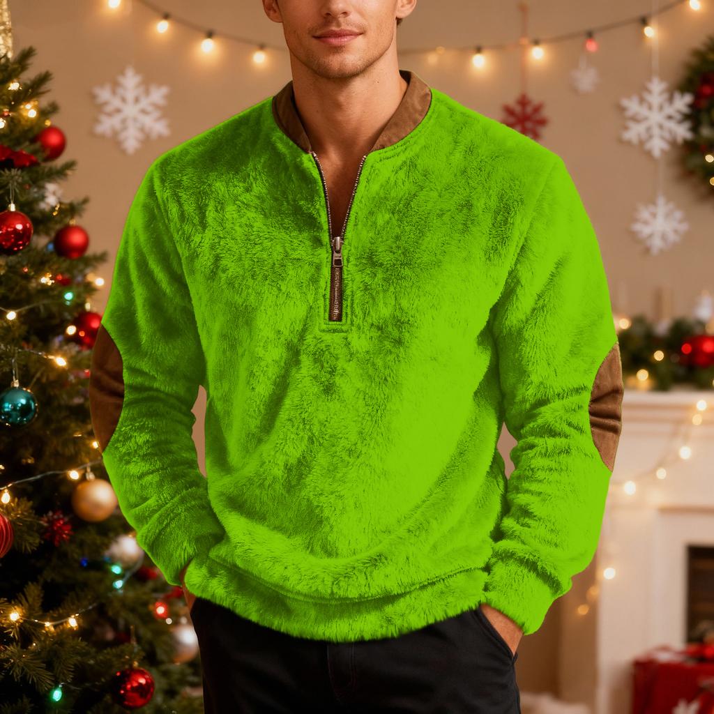 Мужской рождественский свитер на молнии, винтажный вязаный графический свитшот, рождественский пуловер со стойкой