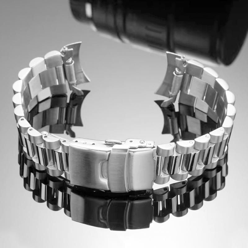 Прочный ремешок для часов из нержавеющей стали для серии Seiko SKX013 SKX015 Изогнутый конец Модификация цепочки для часов Ремешок 20 мм Складная пряжка