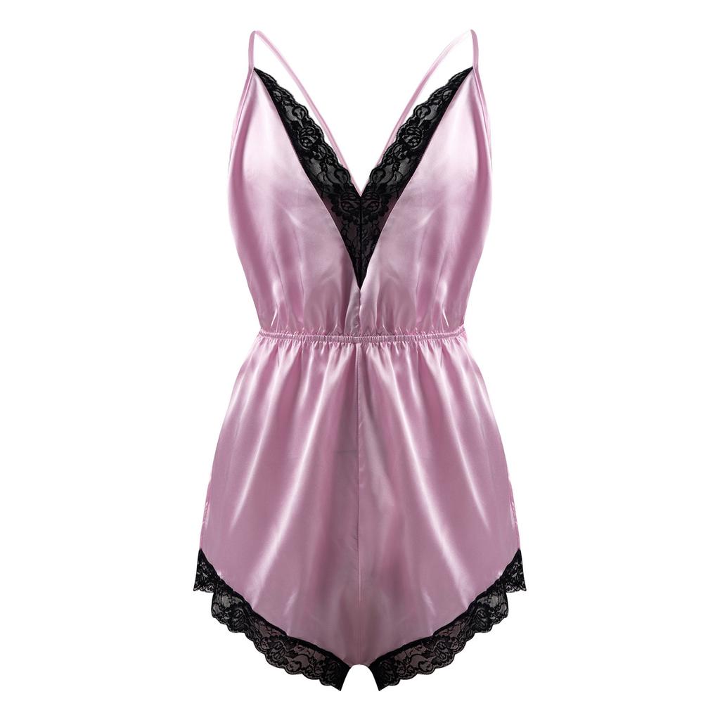 Мужское сексуальное женское белье на тонких бретельках с кружевной отделкой из атласной пижамы Комбинезон Ночное белье