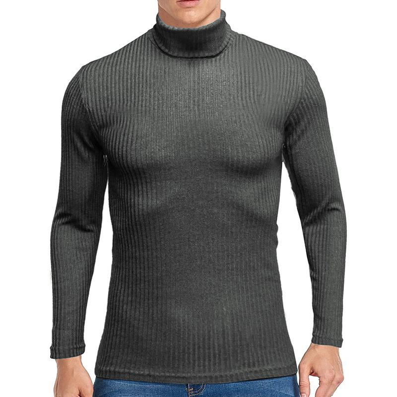 Men's Knitting Bottom Shirt Fashion High Neck Long Sleeve Fitting Versatile T-shirt