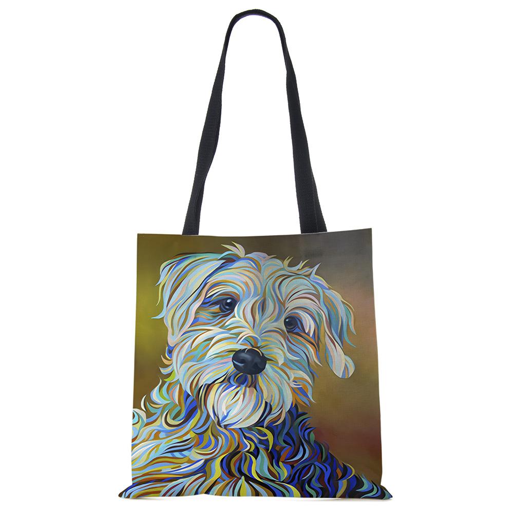 Эксклюзивные сумки-шопперы с принтом масляной живописи собаки, для продуктов, с принтом папильона, мопса, ретривера, женская сумка через плечо, большая вместимость KTY