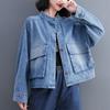 Свободные джинсовые куртки с большим карманом и воротником-стойкой для женщин, с длинным рукавом, свободная верхняя одежда с длинным рукавом, женское пальто 2025 Осень