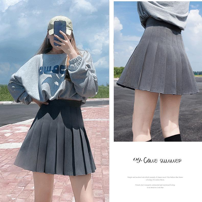 Summer Spring Fashion Femlae Girl's Skirts Zipper Solid A-line Mini Skirts Casual Pleated Skirt Women Skirts