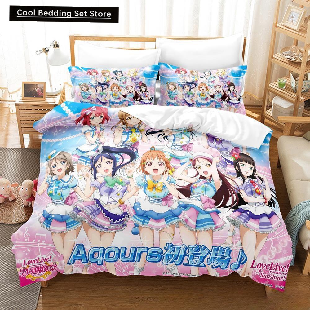 Мода 2025 Новая Каваии Love Live! Комплект постельного белья Мультяшный Аниме трехпредметный комплект Взрослый Детский Спальня Пододеяльник Комплекты Домашний Текстиль