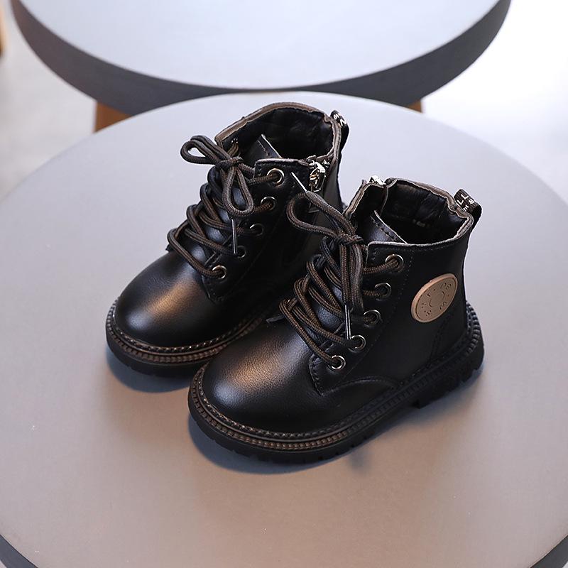 Детские ботильоны из мягкой кожи в британском стиле на осень/зиму 2025 года, нескользящие, на шнуровке и молнии