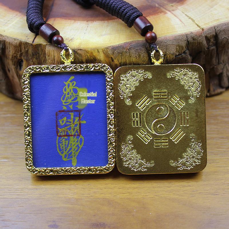 Golden Auspicious Clouds Thundering Five Road Thangka Box Pendant & Tai Chi Bagua Pendant featuring Thunder God, Ziwei, and Zhao Gongming.