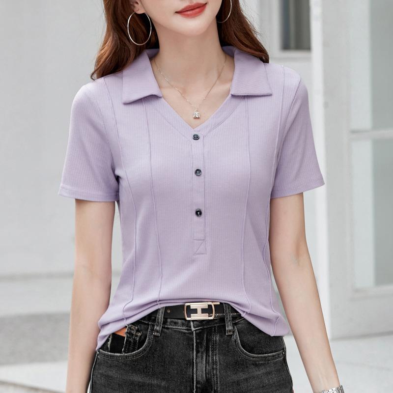Летняя модная тонкая рубашка-топ с отложным воротником, коротким рукавом, однотонная, большого размера, для женщин среднего и пожилого возраста, мамы