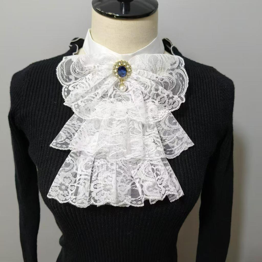 Halloween Party Ruffles Lace Fake Collar for Womens Elegant Layered Clown Cosplay Customes Detachable Collar Neck Collar
