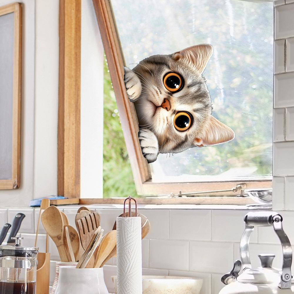 Мультфильм Подглядывающий Кот Балкон Стекло Домашний Фон Украшение Окна Наклейка